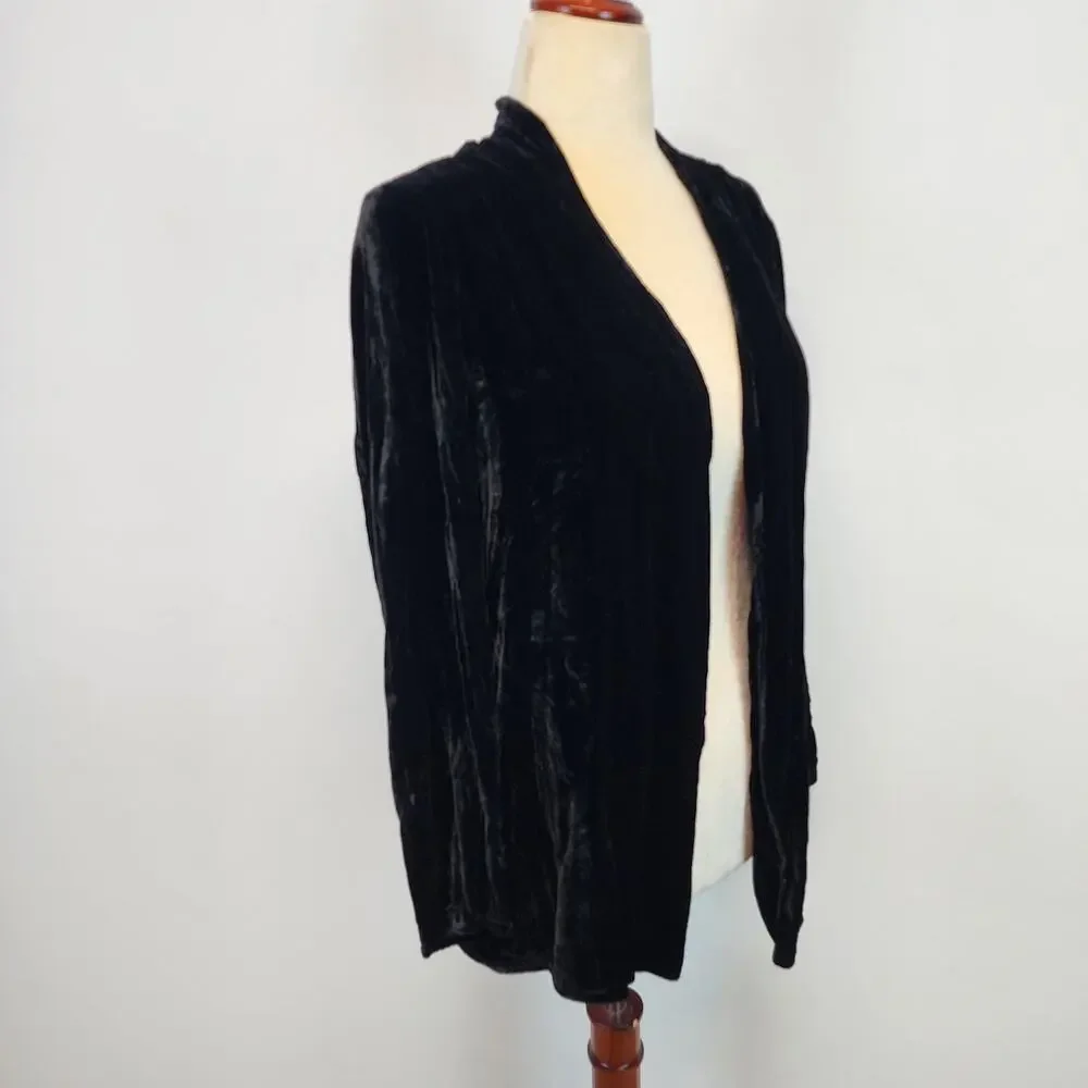 Womens Velvet Cardigan Topper Size 12 Black Open Silk Blend Vtg Newport News